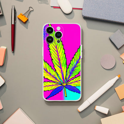 Cannabis leaf flexi phone case, stoner phone case, psychodelia Phone flexi case, weed phone protection