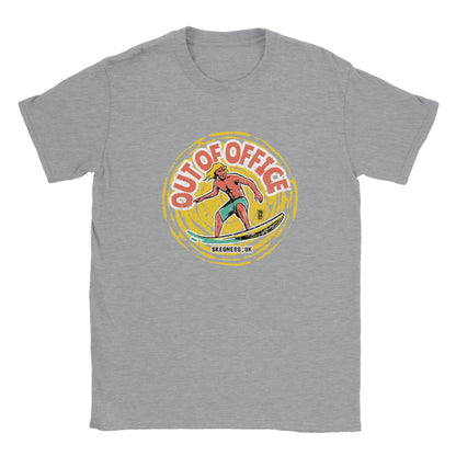 "out of office" retro beach wear t-shirt, vacation inspired unisex shirt.